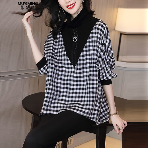 Muyiming (MUYIMING) pullover shirt for women 2023 autumn new Korean style women's clothing versatile thin style loose and slim plaid splicing long sleeves picture color please take the correct size