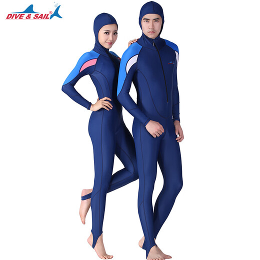 DIVE\x26SAIL wetsuit couple quick-drying sun protection clothing long-sleeved one-piece swimsuit snorkeling surfing jellyfish clothing 715MD men's hooded style S