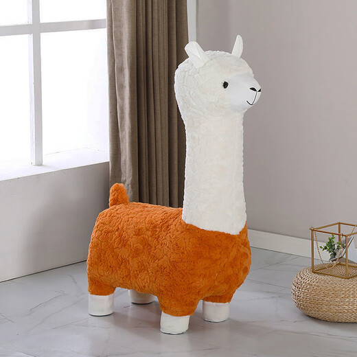 Bleiben Sie niedlich Alpaka Mount Dollhocker Sitztierpuppe mit Rädern Großer Erwachsener Plüschspielzeug Geburtstagsgeschenk für Mädchen Orange Abnehmbar 1,12 m
