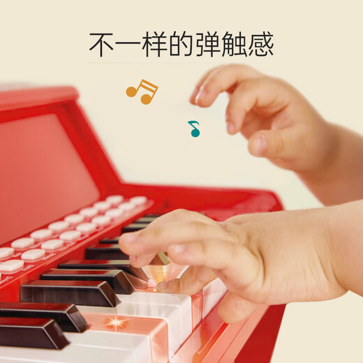 Hape(德国)儿童钢琴玩教具乐器25键灯光教学钢琴红色节日礼物E0630