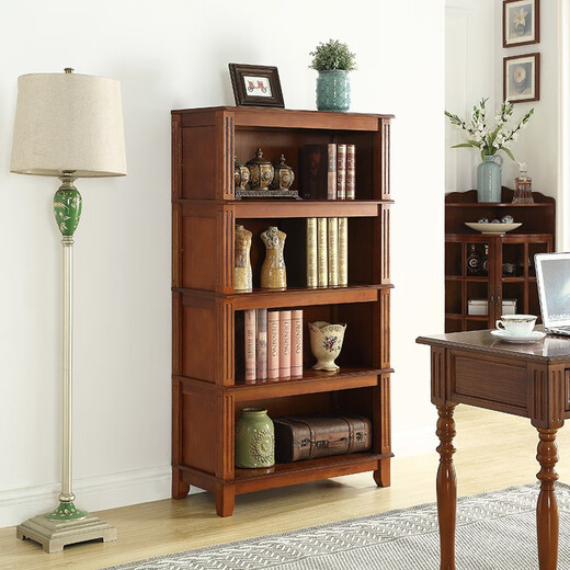 
Hua Xu Mei Bang Bookshelf Shelf Simple American Solid Wood Bookcase Combination European Office Floor-standing Bookcase Living Room Cabinet 60cm*38 Thick Bookcase [Cherry Color] Height 1479mm Four-layer