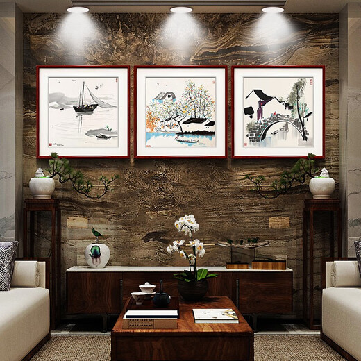 Zi Teng Suixuan Wu Guanzhong ink painting new Chinese style modern living room decoration painting restaurant dining room hanging painting bedroom mural Chinese style Figure 7 50*50cm mahogany color solid wood frame