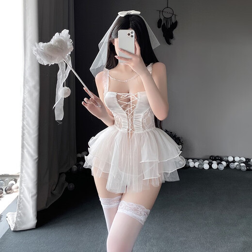 温诗欧婚纱情趣制服诱惑女仆装变态惩罚情绪内衣女极污度性感诱惑变态调 6629红 头纱+颈环+肩带*2+连衣