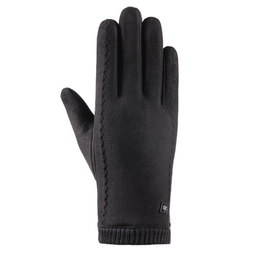 Men's Autumn and Winter Suede Sports Cycling Warm Thickened Velvet Gloves Anti-Slip Driving Takeaway Fishing Gloves Men's Suede Three-Line Black One Size