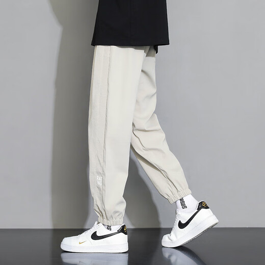 
POUM pants for men's summer thin loose ice silk American sports quick-drying tie-fitting work clothes men's pants 303 khaki L