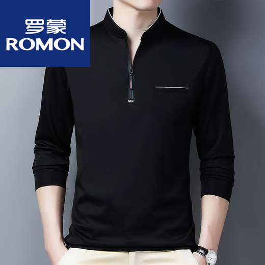 Romon-Baumwolle langärmelte T-Shirt Herren-Casual Thin T-Shirt Tops im Frühling und Herbst mittleren Alters Hemdhemd mit Langarmdünn 6623 Haqing 180/2xl empfohlen 160-170jin [Jin gleich 0,5 kg]