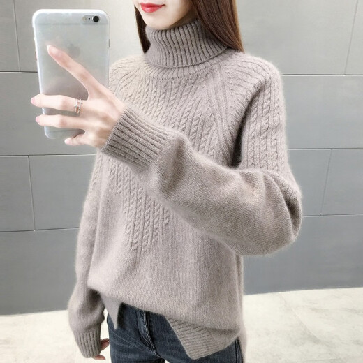 Antarctic Knitted Sweater Women's 2021 Spring New Women's Large Size Turtleneck Thickened Loose Versatile Warm Jacket Women's Bottoming Shirt Women's Top Autumn Clothes Pullover Thickened Sweater Beige One Size