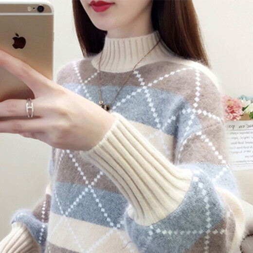 Xiao Yu bottoming sweater women's sweater women's fashionable autumn clothing women's winter new mid-length half turtleneck coat knitted cardigan loose and versatile thickened outer wear small student clothes picture color one size