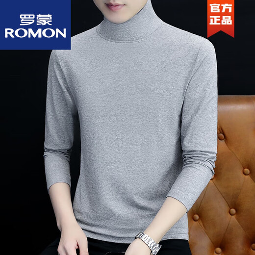 ROMON cotton autumn and winter half turtleneck bottoming shirt men's slim fit inner long-sleeved T-shirt mid-collar men's autumn coat outer wear YPT192 black half turtleneck L recommended 115-130Jin Jin equals 0.5 kg