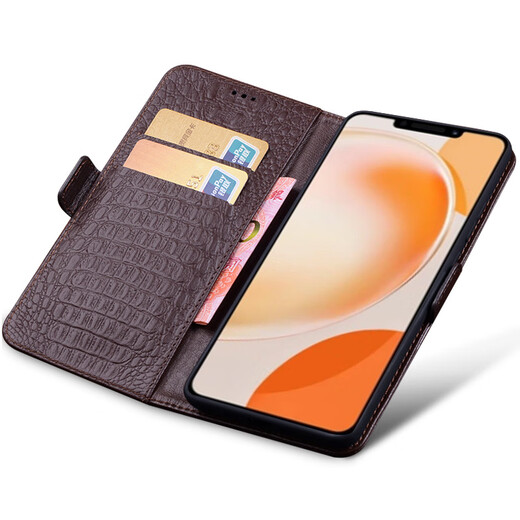 Snowsen is suitable for Huawei Enjoy 60X mobile phone case flip leather card wallet bracket protective case genuine leather business new model full-inclusive anti-fall head layer cowhide men and women black crocodile pattern Enjoy 60X
