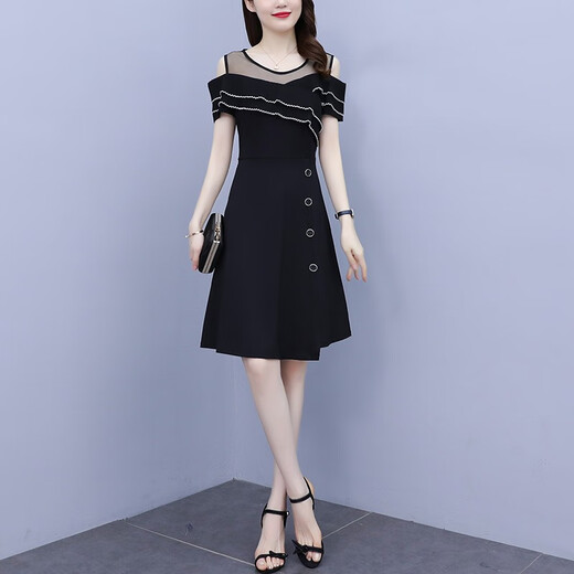 Weiluoxuan (Weiluoxuan) 2025 Vestido nuevo de verano para mujeres con volante de malla de malla empalmante de temperamento de lujo de moda que cubre el vientre 6231 color de imagen 4xl recomendado 160-180Jin [Jin equivale a 0.5 kg]