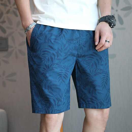 
Summer pure cotton trendy beach pants mid-pants at home thin loose printed casual shorts men's five-point pants dark blue 9215 3XL