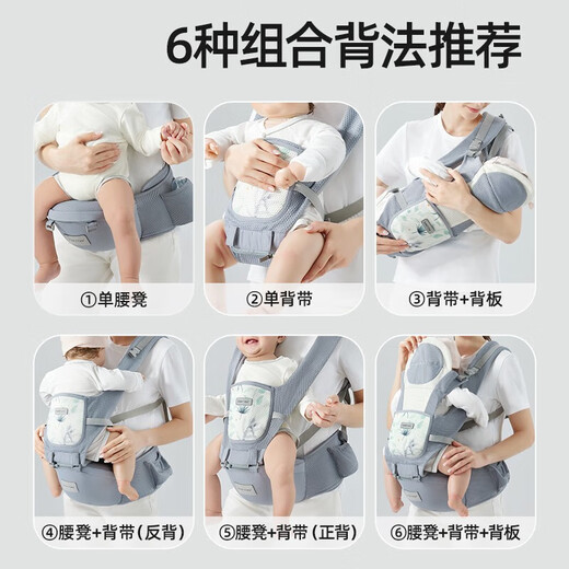 贝肽斯腰凳婴儿背带前抱式0-36个月前后两用新生儿宝宝多功能背娃神器 横抱款-瑞思蓝