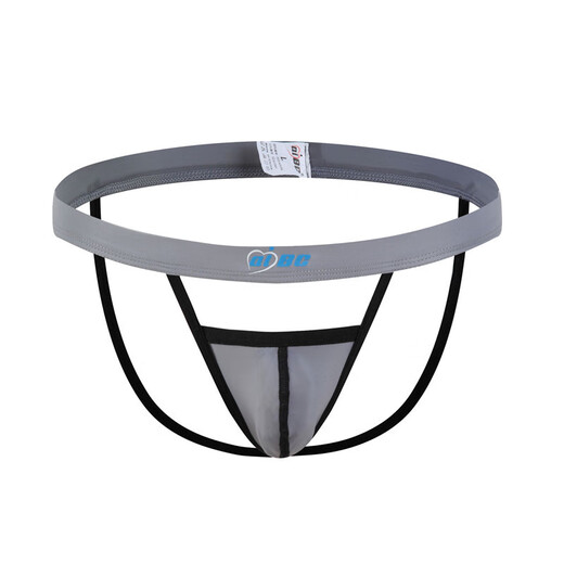 Please confidential delivery men's underwear sexy double thong ice silk low waist thin section hollow buttocks sex sky blue M