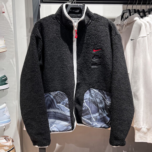 Nike (Nike) Jacket Men's Spring 2025 CNY Dragon Year Limited New Tres-Hook Imitation Lamb Stand Collar Sports Clothing FZ6194-010 Negro L