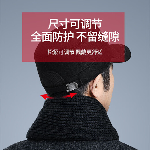 Baisi Teng middle-aged and elderly men's winter old man's warm hat dad grandpa old hat middle-aged duck cap woolen ear protection black upgraded model hat circumference adjustable 55-61 built-in ear protection