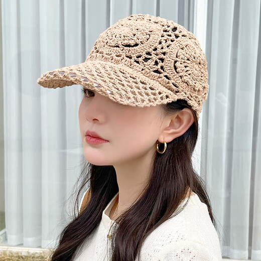 NZTK 鸭舌帽女士夏季薄款镂空钩花帽子女夏百搭针织帽时尚洋气 MT684 米色 55-60CM