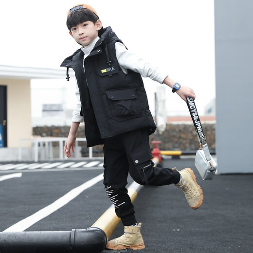 Omi Mouse children's clothing boys' vest winter medium and large children's vest boys vest thickened quilted hooded cardigan coat clothes yellow 140