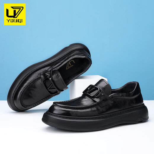 U7 Brand Chaussures masculines Summer British British Formal Cuir En cuir Chaussures For Men 2025 Nouveau véritable chaussure en cuir d'un pied noir A831-308-F8 40 Chaussures en cuir Taille standard