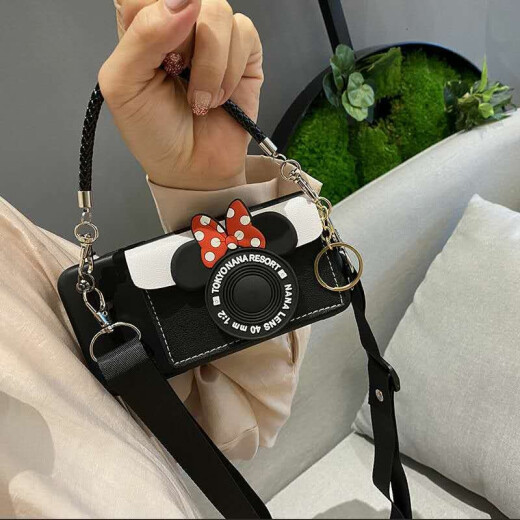 Lieehaen is suitable for Huawei crossbody coin purse, integrated mobile phone case, hand rope crossbody bag, simple women's card bag, full cover soft shell cartoon cute black Minnie coin purse + crossbody lanyard + hand rope Huawei mate60pro/mate60pro+