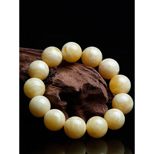DRJEFUN Natural Russian White Flower Beeswax Bracelet Bone China White Raw Mineral Beeswax Bracelet White Honey Buddha Beads Can Open Certificate 14mm 15 Pieces () Temperament Men's Style
