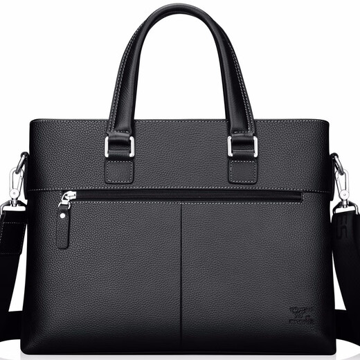 Septwolves Briefcase Men's Business Men's Bag First Layer Cowhide Handbag Crossbody Bag Shoulder Backpack Laptop Bag Black