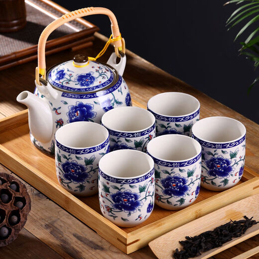 Guai Japanese style teapot tea set Jingdezhen ceramic complete set teapot teacup 6 pieces for home use Chinese classical Chinese knot (not including tray) 7 pieces