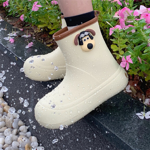 细细条（XIXITIAO）可爱雨鞋女ins春夏防滑防水中筒水鞋户外卡通玩水雨靴成人 奶黄棕 38-39
