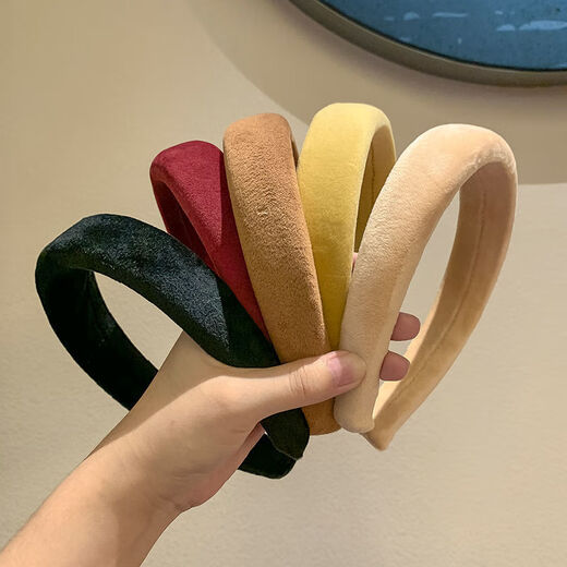 Ting white retro suede simple headband high skull temperament wide-brimmed hair headband internet celebrity hairpin female Korean sponge headband 4 suede cotton black