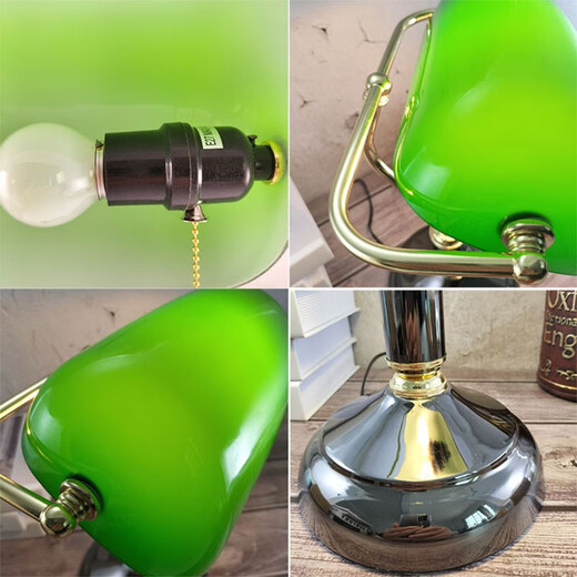 Huajiang (HUAJIANG) nostalgic American retro classical bank table lamp study desk study table lamp Republic of China old-fashioned green shade old Shanghai lamp glass shade double control switch 8 watt switching three-color LED