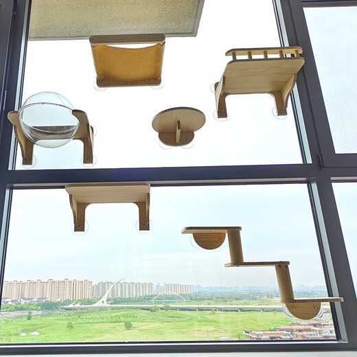 Ventosa para gatos Montado en la pared Vidrio sin perforaciones Columpio para gatos Hamaca Nido para gatos de madera maciza Escalera grande de lujo Cápsula espacial Rascador para gatos Resistente al desgaste Garra resistente a los rasguños Juguete para gatos Muebles de pared Plataforma de buceo de 1 metro de pie