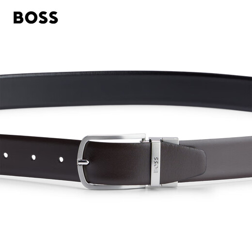 BOSS【父亲节礼物】男士新款针扣双面皮革腰带皮带 002-黑色 115cm