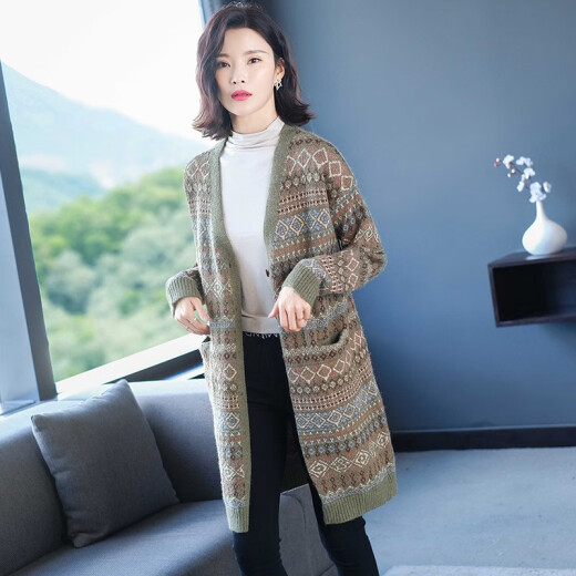 Su Xun knitted sweater women's cardigan mid-length spring and autumn new style women's outer shawl loose retro long-sleeved sweater jacket gray 2381M