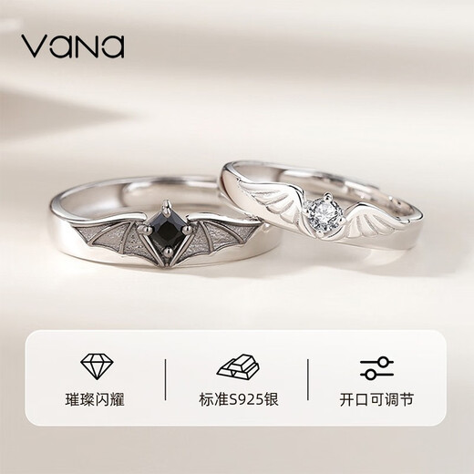 Vana Angel and Demon Silver Couple Ring Open Pair Ring Silver Birthday Gift for Boyfriend and Wife A Pair of Rings