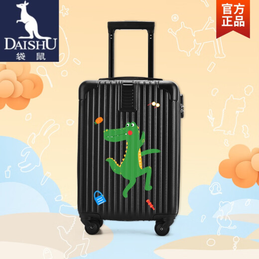 Kangaroo 2020 light luxury high-end children's luggage 18-inch small cartoon trolley suitcase 20 male and female baby student boarding case black - crocodile 20 inches [middle-aged and older children's parents prefer]