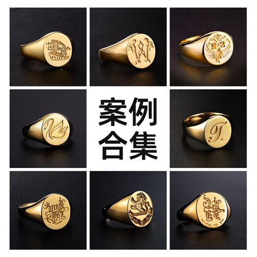IDEAGEMER Gentleman's Signet Ring Customized Ring Men's Personalized Customized K Yellow Ring Jewelry Birthday Gift for Boyfriend Signet Ring Silver Gold-plated Style
