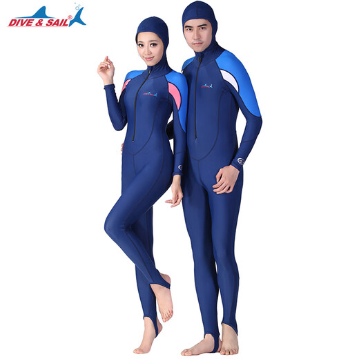 DIVE\x26SAIL wetsuit couple quick-drying sun protection clothing long-sleeved one-piece swimsuit snorkeling surfing jellyfish clothing 715MD men's hooded style S