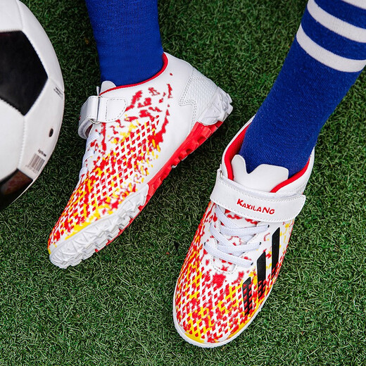 Chaussures de football tangcun pour enfants tf ongles brisés velcro pour garçons et filles élèves de l'école primaire professionnels formation de taille pour enfants de taille spéciale 6199 blanc et rouge brandissant 33 chaussures de sport standard taille
