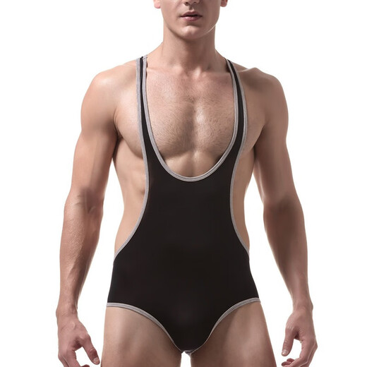 Men's underwear sexy jumpsuit ultra-thin translucent ice silk fitness wrestling shapewear fat bear plus size plus size white XL