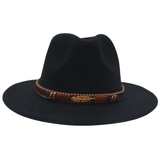 Pei Ke European and American men's and women's British hats ethnic style Tibetan wide-brimmed Tibetan style hat fedora hat black L (5962cm)