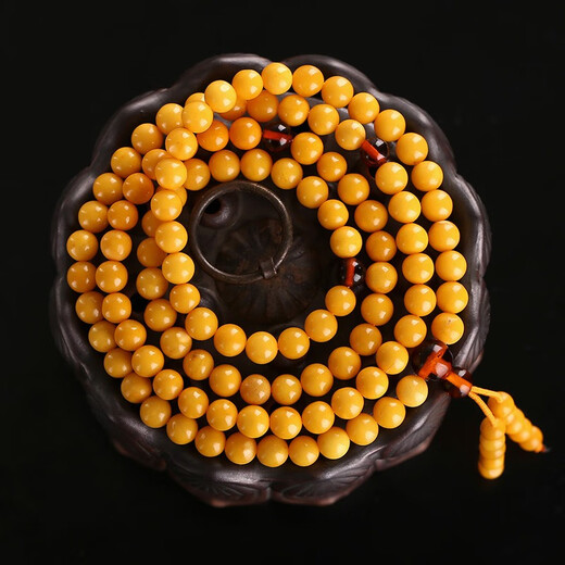 MUJUE beeswax bracelet for women, amber honey-filled chicken fat yellow 108 old honey Buddha beads, men's bracelet 9-9.5mm