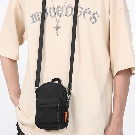 Bolsa de teléfono móvil Mu Jin, bolso cruzado de hombres y mujeres, mini bolso de moda, auriculares de moda de la calle de celebridades de Internet, billetera de monedas clave, negro (con colgante de astronautas)
