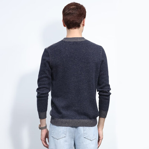 
Zhaojun men's casual plaid half-high neck pure cashmere sweater thick pullover sweater knitted sweater navy blue L