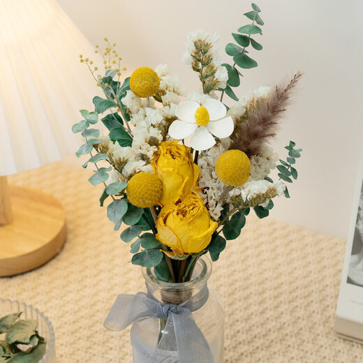 AIMAN rose eucalyptus dried flower bouquet living room entrance decoration ins Nordic style photo props diy flower arrangement gift yellow rose bouquet without bottle