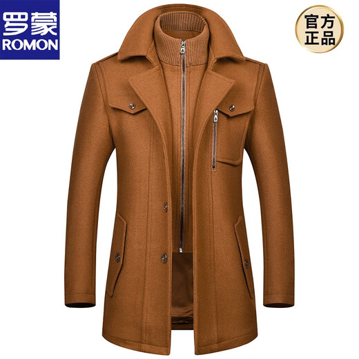 ROMON brand high-end men's mid-length Korean style wool windbreaker 2021 new men's woolen coat autumn and winter middle-aged cashmere coat new product YXHL-255177-navy blue (horizontal zipper) 3XL 190