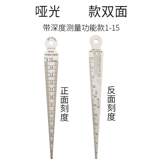 Stainless steel gap ruler, tapered ruler, wedge-shaped feeler ruler, triangular hole ruler, aperture gauge, high-precision 1-15mm matte gap, non-reflective scale, pocket size 1-6MM