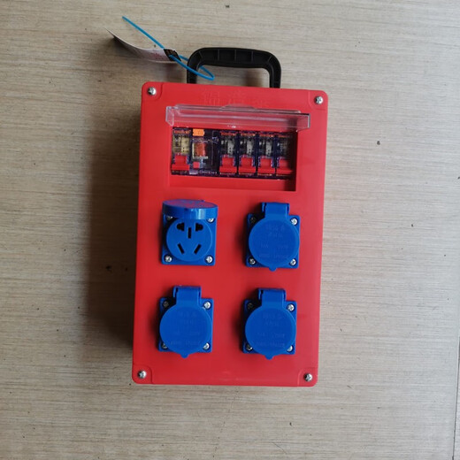 Boîte de distribution temporaire pour chantier de construction, valise, prise 220V, boîte d'alimentation mobile 380V, portable avec fuite, petite rangée unique rouge sans couvercle, 2 interrupteurs traversants à cinq trous