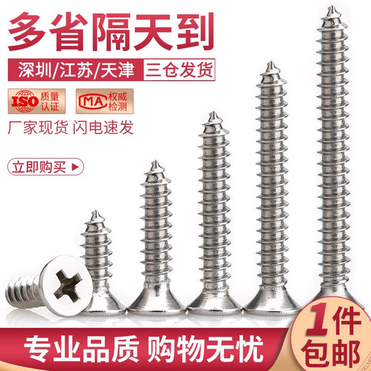 Bairite 304 stainless steel countersunk head self-tapping screws cross flat head self-tapping screws extended wood nails dry wall nails GB846 M3*30 100 capsules