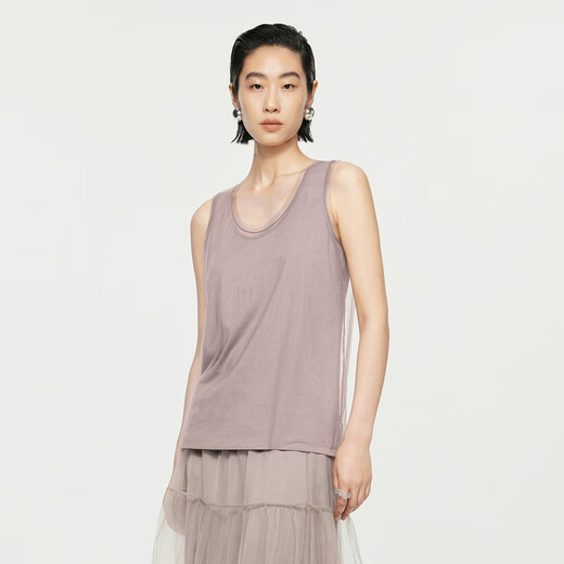 JNBY / JIANGNAN Buyi Qiu Nouveau produit en tricoté Viete ronde couche sans manchette Mesh Mesh Soft and Elegant 5O7010550 671 / Grey Powder XS