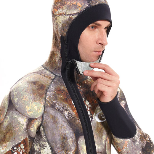 Swimming speed (Yon sub) YON SUB wetsuit one-piece thickened hooded wetsuit snorkeling suit 5mm winter swimming thermal suit cold-proof surfing suit 5MM gray camouflage plus velvet style XL